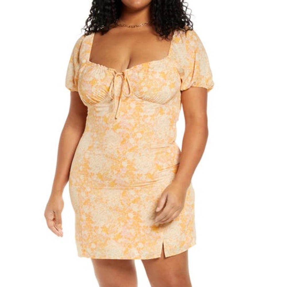 BP Puff Sleeve Tie Front Minidress Size 1X Nordstrom Splash Tie-Dye Festival